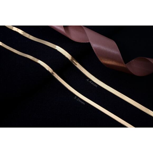 Mens Gold Herringbone Necklace, Flat Snake 18K Gold Dipped 925 Sterling Silver - Picture 2 of 9